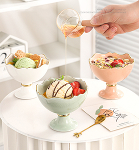 Ceramic Gold Rim Ice Bowl Macaron Simple Salad Tall Design Feeling Dessert - Product Image 5