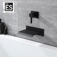 Robinet de baignoire mural moderne en acier inoxydable noir mat, bec cascade, mitigeur à poignée unique, valve en céramique, débit élevé