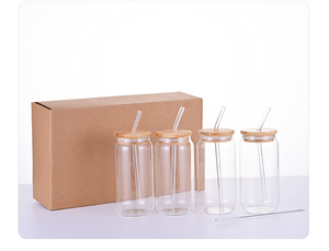 2024 nueva llegada americano 16oz esmerilado <span class=keywords><strong>cerveza</strong></span> transparente en forma de lata de Soda tapa de bambú paja sublimación café e - Product Image 6