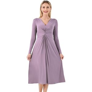 Vestido de Manga Larga con Cuello en V para Mujer, Corte en A, Cintura Alta, Informal, para Uso Diario, Transpirable, Viscosa de Bambú, Tallas S a XXL - Product Image 1