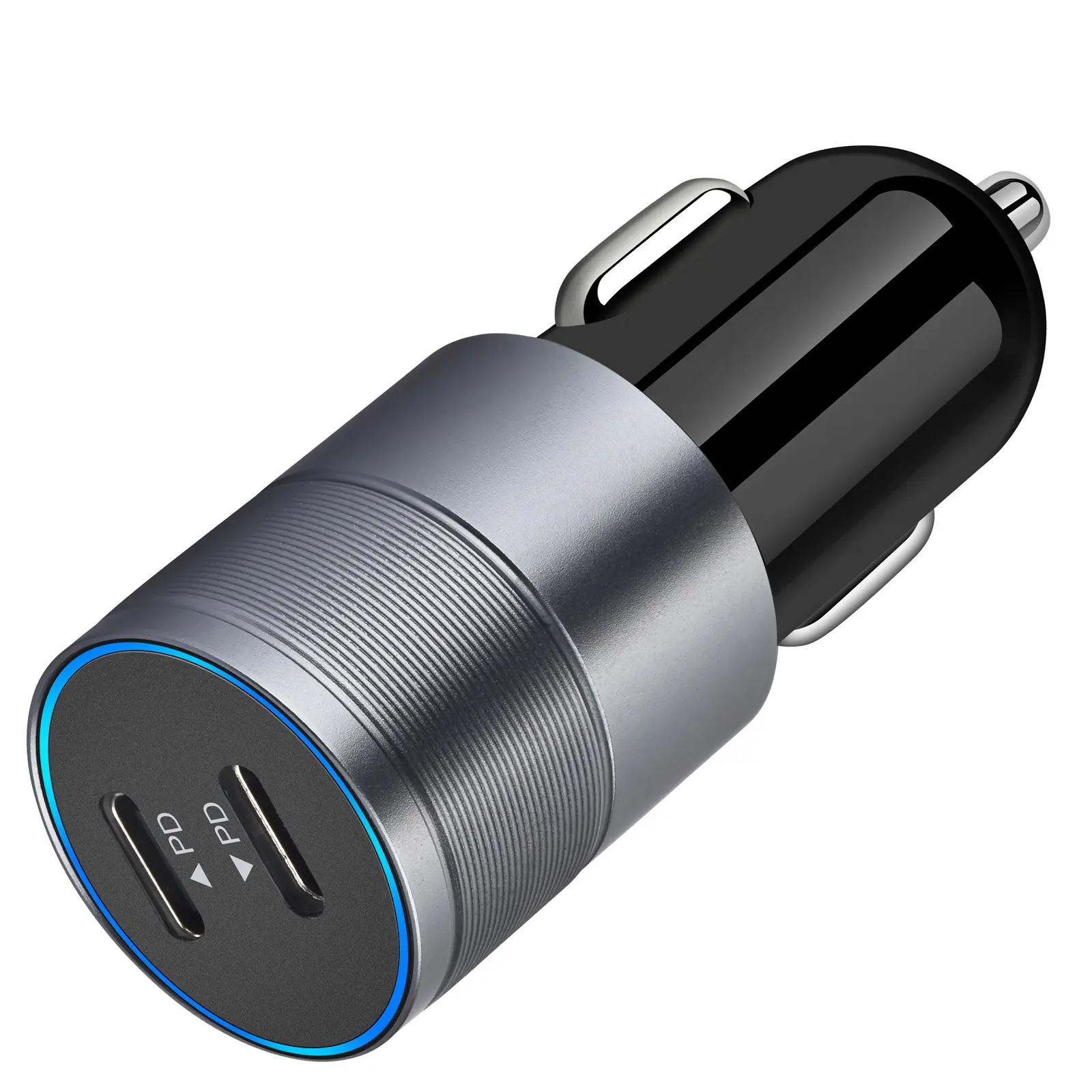 Dual Type C Aluminum Alloy 20W Fast USB C Car Charger PD Port All Metal Car Charger Adapter
