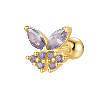 Gemnel 2025 mode bijoux Piercing prix abordable hypoallergénique pierre personnalisée S925 papillon Piercing boucles d'oreilles
