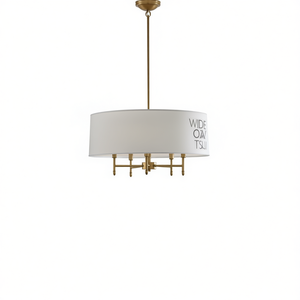 <b>5</b> <b>Light</b> White Drum Shade <b>Chandelier</b> Gold Brass Pendant <b>Light</b> For Living Room 2700K LED E26 Bulb Base - Product Image 1