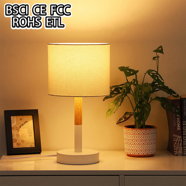Linen Fabric Bedroom Nightstand Dimmable Table Lamp Wtih USB Ports Modern Simple LED Night Light for Foyer Living Room