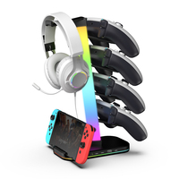 Support pour manette de jeu et casque RGB, 10 modes d'éclairage, avec 1 port de transmission de données USB et 2 ports de charge Type-C