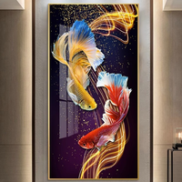 Peinture murale abstraite de luxe en porcelaine cristalline, motif 9 carpes koï porte-bonheur, art moderne pour salon, vente en gros