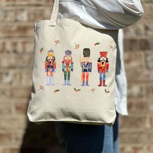 Keymay Custom Printed Cotton Canvas Large Christmas Holiday Gift Tote Bags Eco-friendly Portable <b>Open</b> Shoulder Shopping Bags - Product Image 4