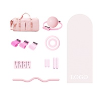 Kit de fitness complet pour la maison : Barre d'haltères, haltères en silicone, anneaux de musculation avec logo, bandes de résistance pour fessiers, accessoires de yoga et pilates
