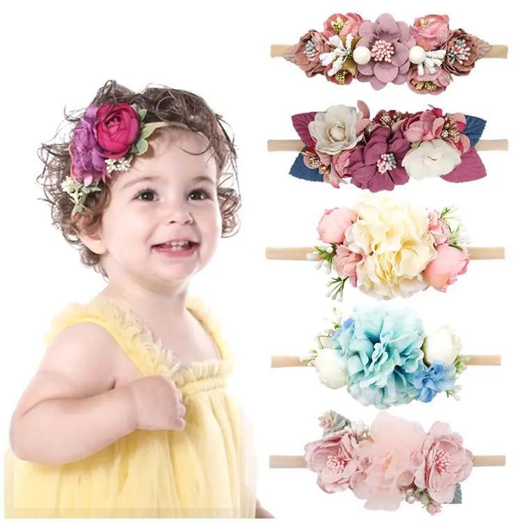 Seamless nylon baby girl kids baby hairbands creative flower headbands girl hair accessories headwear