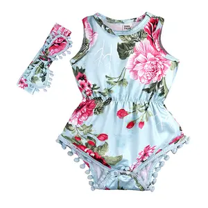Одежда для маленьких девочек, одежда в западном стиле, комбинезон из органического хлопка без рукавов с принтом для новорожденных