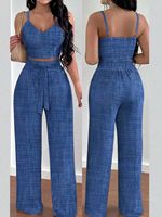 Ensemble 2 pièces décontracté pour femme été 2026 – Débardeur à fines bretelles et pantalon large à motif uni pour le quotidien