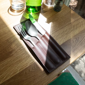 Bolsa de cubertería de cuero PU de diseño moderno, organizador de utensilios personalizado de viaje para uso en cafetería, Bar, restaurante - Product Image 5