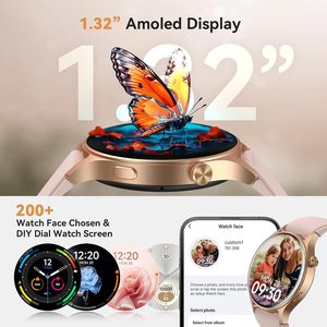 สมาร์ทวอทช์ผู้หญิง รับสาย/โทรออก หน้าจอ AMOLED 1.27 นิ้ว (สีชมพูทอง) |   เครื่องติดตามสุขภาพ วัดอัตราการเต้นของหัวใจ/การนอนหลับ/จำนวนก้าว/ระดับออกซิเจนในเลือด - Product Image 6