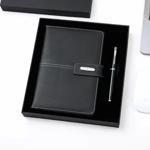 Customizable Black PU Leather Note Book Corporate Gift Set A5 Journal Wholesale Promotional Luxury Business Pen Notebook Set