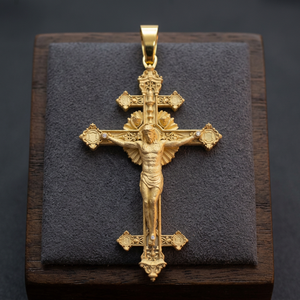 Colgante de cruz crucifijo de oro de 24 quilates, amuleto religioso, joyería cristiana unisex, engaste en bisel, para uso diario para hombres. - Product Image 4