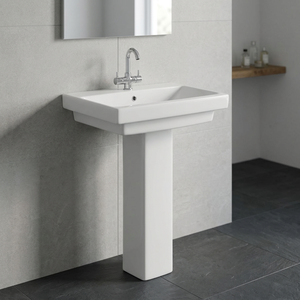 White Porcelain Modern Art Wash <b>Basin</b> with Full Pedestal Designer Bathroom Sanitary Ware - Product Image 2