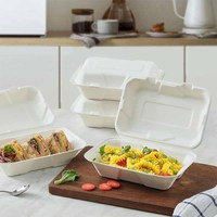 Boîtes en bagasse de canne à sucre biodégradable, type clamshell, 9 x 6 pouces, pour gâteaux, emballage de gâteaux, emballage de sandwichs, contenants pour gâteaux, en carton