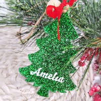 Personalisierte Weihnachtsbaum-Hängedekoration, grünes Glitzer-Ornament als Geschenk