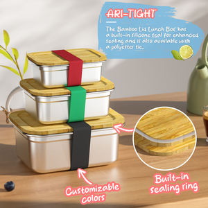 กล่องข้าวสแตนเลสพร้อมขวดน้ำ กล่องเบนโตะสำหรับเด็ก กล่องข้าวเก็บอุณหภูมิ <span class=keywords><strong>ใช้</strong></span><span class=keywords><strong>กับ</strong></span><span class=keywords><strong>ไมโครเวฟ</strong></span>ได้ ฝาปิดทำจากใยไผ่ - Product Image 3