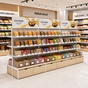 Estantería Profesional Industrial de Acero y Madera para Supermercado - Exhibidor de Snacks de 4 Niveles de Carga Ligera para Tiendas de Conveniencia Comerciales - Product Image 1