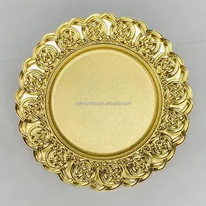 Hot sale wedding decoration dinnerware sets plastic charger plate gold wedding plates for event table decoration