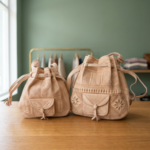 Sac à dos en cuir véritable fait main avec fermeture à cordon, style classique, sac de voyage durable pour femme, poignée souple - Product Image 2