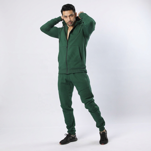 Men's Dark Forest Green Full <b>Zip</b> <b>Hooded</b> Tracksuit Set Regular Fit Polyester Hoodie and Jogger Pants Casual Athletic Sportswear - Product Image 1