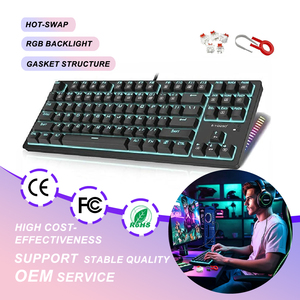 TKL 87 touches rouges, clavier d'ordinateur rétro-éclairé, clavier de jeu mécanique filaire à LED - Product Image 1