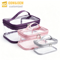 Sac de maquillage de voyage transparent en PVC imprimé sur mesure avec fermeture éclair, organiseur cosmétique transparent réutilisable pour un usage quotidien