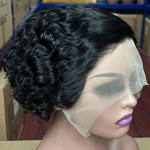 Parrucche <span class=keywords><strong>Pixie</strong></span> Cut in Capelli Umani con Frontale in Pizzo, Parrucche Corte in Capelli Umani Brasiliani con Pizzo Completo, Parrucche Frontali in Pizzo HD Ricci Afro per Donne Nere - Product Image 1