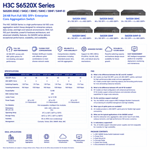 Commutateur réseau empilable H3C S6520X-30HC-EI 10G <span class=keywords><strong>Ethernet</strong></span> 24 ports avec PoE, SNMP, QoS, alimentations et ventilateurs doublement remplaçables à chaud - Product Image 2