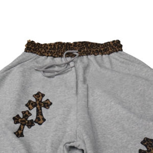 Men's Gray Embroidered Leopard Cross Cargo Sweatpants <b>Elastic</b> Waist Drawstring Wide Leg Casual Streetwear Pants Custom Logo - Product Image 3