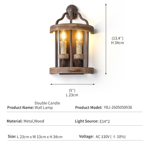Applique Murale Industrielle en Bois et Métal, Style Rétro Américain Pastoral, Luminaire de Couloir, Décoration Antique pour Gîte, Projet Créatif, Bougie - Product Image 4