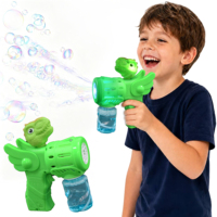 Pistolet à bulles LED dinosaure d'extérieur pour l'été, 6 trous, souffleur clignotant avec solution de 50 ml pour la plage, le parc, jouets pour enfants, vente en gros, approvisionnement en vrac