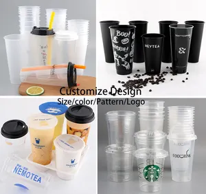 Kustom cetak logo 8oz 12oz 16oz 32oz jus grosir boba gelembung sekali pakai teh bening air cangkir plastik bening dengan tutup