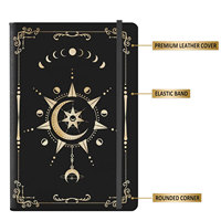 LABON Journal des sorcières magiques Grimoire noir, lune, coin arrondi, couverture rigide