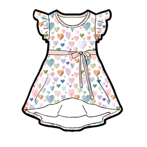 Vestido de Niña con Mangas con Volantes en Tela de Seda Láctea, Vestido Infantil Estampado con Lazo en la Cintura, Vestido de Verano Personalizado OEM ODM para Niñas - Product Image 3