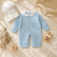 KAIYUE Combinaison en coton tricotée sur mesure pour nouveau-né, avec col Peter Pan, bonnet et hochet
