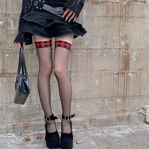 Mu Ruan Houndstooth Ultra Thin 15D Transparent Thigh High Socks Women's JK Uniform Style Long Suspender Socks - Product Image 1