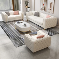 3-teiliges Chesterfield-Sofa-Set Modernes Echtleder Modulares Sofa mit Gepolsterter Rückenlehne für Wohnzimmer, Schule, Werkstatt, Büro