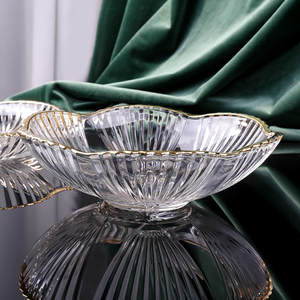 <span class=keywords><strong>Assiette</strong></span> de service créative en verre cristal incrusté d'or, style européen, forme de fleur, luxe léger, moderne et simple pour la maison - Product Image 3