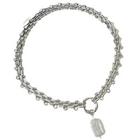 Collier statement en acier inoxydable massif avec plaqué or 18 carats, chaîne à maillons imitation perle, pendentif