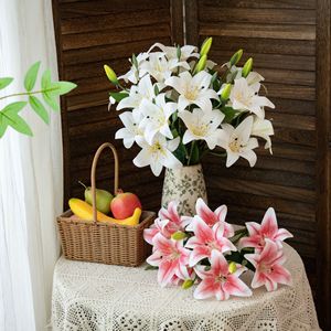 ดอกลิลลี่ประดิษฐ์สีชมพูขาว ทำจาก PVC งานแฮนด์เมด สำหรับตกแต่งงานแต่งงาน - Product Image 1
