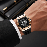 Montre sport à quartz pour homme, grand cadran carré en alliage, aiguilles lumineuses, affichage à aiguilles, bracelet en silicone, étanche 30 m