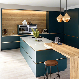 <span class=keywords><strong>Isola</strong></span> Cucina OPPOLIA Senza Maniglie, Design Moderno Blu-Verde, Top in Legno con Piano in Quarzo Bianco - Product Image 2