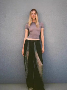 Street Fashion Trendy New Hollowed Out Perspective Grid Laser <strong>Studded</strong> Splicing High Waisted Jeans for <strong>Women</strong> - Product Image 5