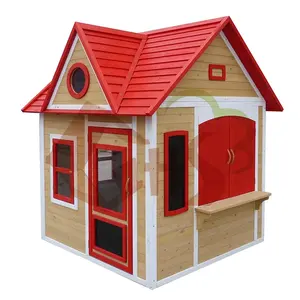 Wooden House With Slide Wooden Cubby House For Kids Wood Playhouse With Rock Climbing Wall And Slide Waterproof Chinese Customized Frame