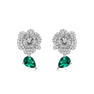 Boucles <span class=keywords><strong>d</strong></span>'oreilles pendantes en argent sterling S925 avec aquamarine cultivée, design élégant pour femme, motif ciel étoilé exagéré, clous <span class=keywords><strong>d</strong></span>'oreilles en forme de rose - Product Image 1