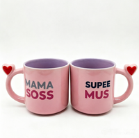 Ensemble de 3 tasses à poignée en forme de cœur en porcelaine Super Mama, compatibles micro-ondes et lave-vaisselle, cadeau pour la fête des mères