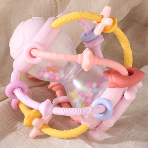 Populaire Silicone De Qualité Alimentaire Multi Anneau Saisir Jeu Sensoriel Sablier Hochet <span class=keywords><strong>Manhattan</strong></span> Dentition Jouet pour Bébés - Product Image 1